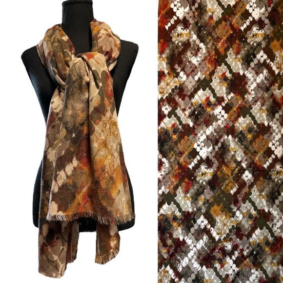 NWOT Scarf Shawl Wrap Blanket Abstract Polka Dots Warm Autumn Neutral 74" x 29" - Picture 15 of 15